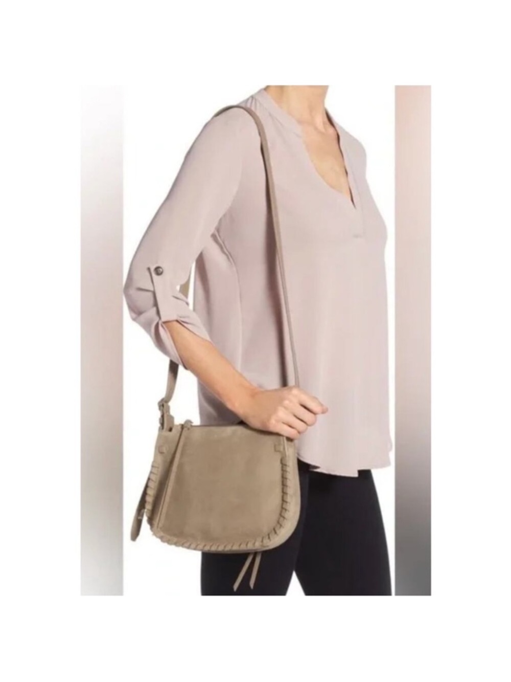 All saints taupe mori crossbody bag